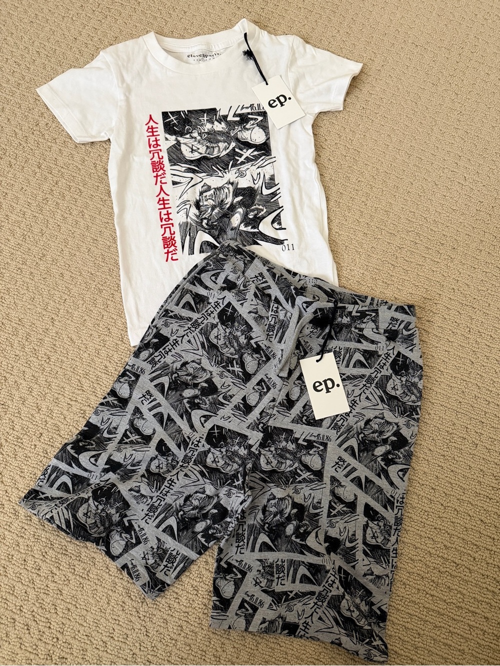 Eleven Paris Boys Anime Graphic T-Shirt & Shorts Set Size 8 NWT Cotton 2PC